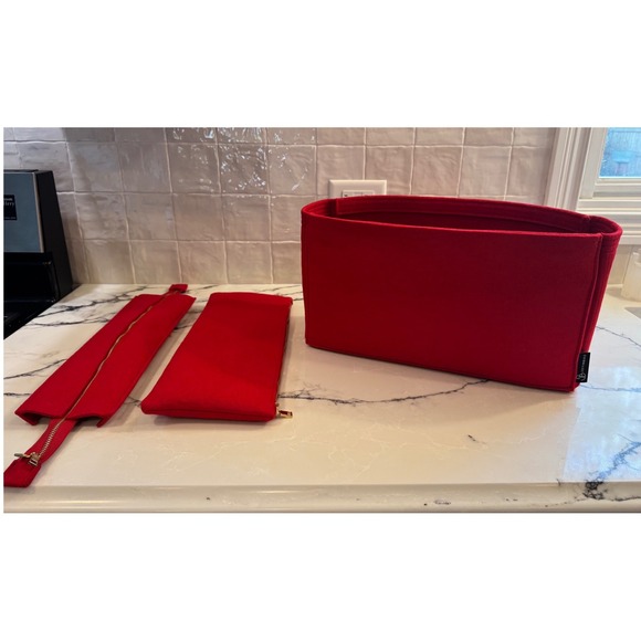 Joyinbag Handbags - Joyinbag Red Felt Purse Organizer Insert for Tote Handbag w/ Zipper Pouch & Top